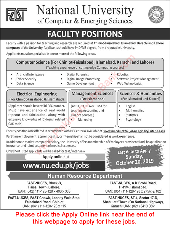 FAST National University Jobs October 2019 Apply Online Teaching